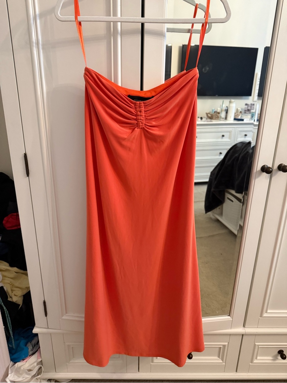 Women's Orange maxi skirt with Ruched Bodice